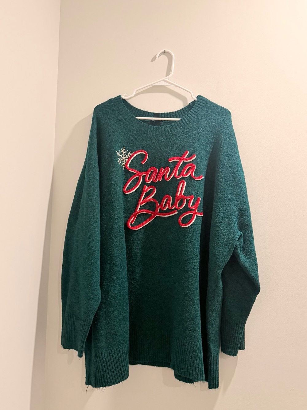 torrid Dark Green 'Santa Baby' Embroidered Crewneck Sweater